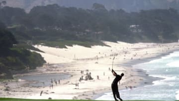 15 Jun 2000: Tiger Woods takes a swing during the 100th U.S. Open at the Pebble Beach Golf Club in Pebble Beach, California.Mandatory Credit: Jamie Squire /Allsport