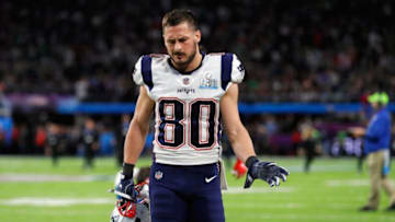 MINNEAPOLIS, MN - FEBRUARY 04: Danny Amendola #80 of the New England Patriots reacts at the end of the second quarter against the Philadelphia Eagles in Super Bowl LII at U.S. Bank Stadium on February 4, 2018 in Minneapolis, Minnesota. (Photo by Kevin C. Cox/Getty Images)