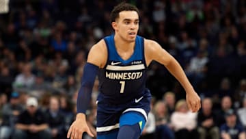 MINNEAPOLIS, MN - OCTOBER 19: Tyus Jones #1 of the Minnesota Timberwolves dribbles the ball against the Cleveland Cavaliers during the game on October 19, 2018 at the Target Center in Minneapolis, Minnesota. The Timberwolves defeated the Cavaliers 131-123. NOTE TO USER: User expressly acknowledges and agrees that, by downloading and or using this Photograph, user is consenting to the terms and conditions of the Getty Images License Agreement. (Photo by Hannah Foslien/Getty Images)
