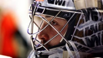 NASHVILLE, TN - MARCH 08: The artwork on the mask of Anaheim Ducks goalie John Gibson (36) is shown prior to the NHL game between the Nashville Predators and Anaheim Ducks, held on March 8, 2018, at Bridgestone Arena in Nashville, Tennessee. (Photo by Danny Murphy/Icon Sportswire via Getty Images)