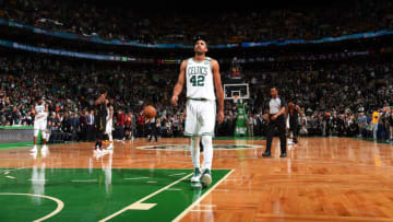 BOSTON, MA - MAY 27: Al Horford #42 of the Boston Celtics looks on in the 4th quarter during Game Seven of the Eastern Conference Finals of the 2018 NBA Playoffs between the Cleveland Cavaliers and Boston Celtics on May 27, 2018 at the TD Garden in Boston, Massachusetts. NOTE TO USER: User expressly acknowledges and agrees that, by downloading and or using this photograph, User is consenting to the terms and conditions of the Getty Images License Agreement. Mandatory Copyright Notice: Copyright 2018 NBAE (Photo by Brian Babineau/NBAE via Getty Images)