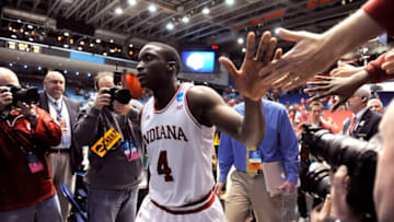 DAYTON, OH - MARCH 24: Victor Oladipo #4 of the Indiana Hoosiers walks off the court after defeating the Temple Owls during the third round of the 2013 NCAA Men's Basketball Tournament at UD Arena on March 24, 2013 in Dayton, Ohio. (Photo by Jason Miller/Getty Images)