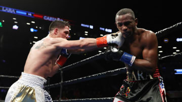 NEW YORK, NEW YORK - MARCH 02: Brian Castano punches Erislandy Lara during their WBA "regular" junior middleweight title fightat Barclays Center on March 02, 2019 in New York City. (Photo by Al Bello/Getty Images)
