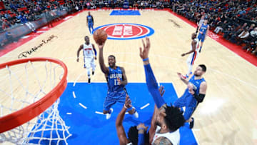 DETROIT, MI - DECEMBER 17: Jonathon Simmons #17 of the Orlando Magic shoots the ball against the Detroit Pistons on December 17, 2017 at Little Caesars Arena in Detroit, Michigan. NOTE TO USER: User expressly acknowledges and agrees that, by downloading and/or using this photograph, User is consenting to the terms and conditions of the Getty Images License Agreement. Mandatory Copyright Notice: Copyright 2017 NBAE (Photo by Brian Sevald/NBAE via Getty Images)