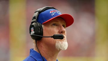 Nov 4, 2012; Houston, TX, USA; Buffalo Bills tight ends coach Pete Metzelaars coaches against the Houston Texans during the second half at Reliant Stadium. The Texans won 21-9. Mandatory Credit: Thomas Campbell-USA TODAY Sports