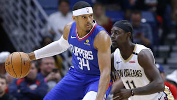 NEW ORLEANS, LA - OCTOBER 23: Tobias Harris #34 of the LA Clippers drives against Jrue Holiday #11 of the New Orleans Pelicans during the first half at the Smoothie King Center on October 23, 2018 in New Orleans, Louisiana. NOTE TO USER: User expressly acknowledges and agrees that, by downloading and or using this photograph, User is consenting to the terms and conditions of the Getty Images License Agreement. (Photo by Jonathan Bachman/Getty Images)