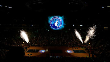 MINNEAPOLIS, MN - APRIL 11: The Minnesota Timberwolves reveal their new logo during halftime against the New Orleans Pelicans on April 11, 2017 at Target Center in Minneapolis, Minnesota. NOTE TO USER: User expressly acknowledges and agrees that, by downloading and or using this Photograph, user is consenting to the terms and conditions of the Getty Images License Agreement. Mandatory Copyright Notice: Copyright 2017 NBAE (Photo by David Sherman/NBAE via Getty Images)