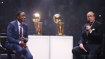 Isiah Thomas was honored at halftime by George Blaha (Photo by Rey Del Rio/Getty Images)