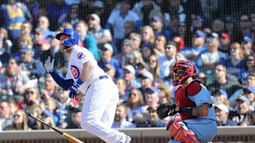 CHICAGO, ILLINOIS - MAY 04: Taylor Davis #53 of the Chicago Cubs hits a grand slam during the fourth inning of a game against the St. Louis Cardinals at Wrigley Field on May 04, 2019 in Chicago, Illinois. (Photo by Nuccio DiNuzzo/Getty Images)
