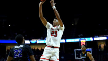 TULSA, OKLAHOMA - MARCH 24: Jarrett Culver #23 of the Texas Tech Red Raiders shoots over Dontay Caruthers #22 of the Buffalo Bulls during the first half of the second round game of the 2019 NCAA Men's Basketball Tournament at BOK Center on March 24, 2019 in Tulsa, Oklahoma. (Photo by Harry How/Getty Images)