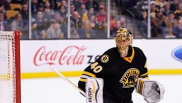 Mar 5, 2016; Boston, MA, USA; Boston Bruins goalie Tuukka Rask (40) in goal during the first period against the Washington Capitals at TD Garden. Mandatory Credit: Bob DeChiara-USA TODAY Sports