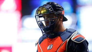ST. PETERSBURG, FL - MAY 9: Catcher Tyler Flowers #25 of the Atlanta Braves makes his way to the dugout following the seventh inning of a game against the Tampa Bay Rays on May 9, 2018 at Tropicana Field in St. Petersburg, Florida. (Photo by Brian Blanco/Getty Images)