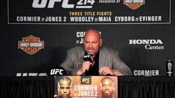 ANAHEIM, CA - JULY 29: UFC President Dana White speaks with the media during the UFC 214 post fight press conference inside the Honda Center on July 29, 2017 in Anaheim, California. (Photo by Jeff Bottari/Zuffa LLC/Zuffa LLC via Getty Images)