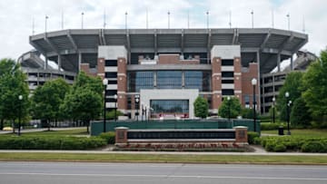 May 21, 2020; Tuscaloosa, AL, USA; A general view at the main entrance of Bryant-Denny Stadium announcing the remodel underway. Mandatory Credit: Marvin Gentry-USA TODAY Sports