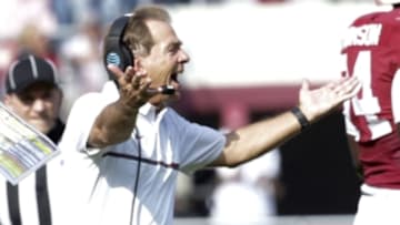 Nov 12, 2016; Tuscaloosa, AL, USA; Alabama Crimson Tide head coach Nick Saban during the game against Mississippi State Bulldogs at Bryant-Denny Stadium. The Tide defeated the Bulldogs 51-3. Mandatory Credit: Marvin Gentry-USA TODAY Sports