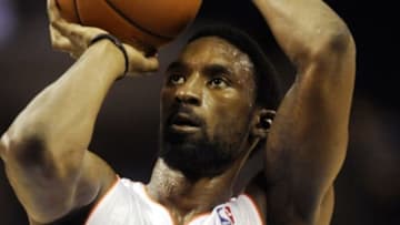 Oct 17, 2013; Charlotte, NC, USA; Charlotte Bobcats guard Ben Gordon (8) shoots a foul shot during the pre season game against the Philadelphia 76ers at Time Warner Cable Arena. Bobcats win 110-84. Mandatory Credit: Sam Sharpe-USA TODAY Sports