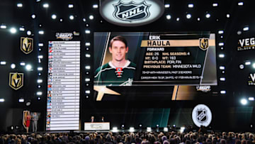 LAS VEGAS, NV - JUNE 21: Erik Haula is selected by the Las Vegas Golden Knights during the 2017 NHL Awards and Expansion Draft at T-Mobile Arena on June 21, 2017 in Las Vegas, Nevada. (Photo by Ethan Miller/Getty Images)