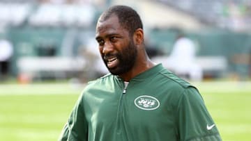 Aug 11, 2016; East Rutherford, NJ, USA; New York Jets cornerback Darrelle Revis (24) on the field before a game against the Jacksonville Jaguars at MetLife Stadium. Mandatory Credit: Brad Penner-USA TODAY Sports