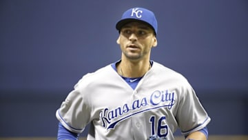 Aug 2, 2016; St. Petersburg, FL, USA; Kansas City Royals right fielder Paulo Orlando (16) against the Tampa Bay Rays at Tropicana Field. Mandatory Credit: Kim Klement-USA TODAY Sports