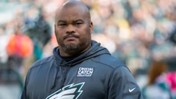 Eagles running back coach Duce Staley takes the field before the Eagles play the Vikings Sunday at Lincoln Financial Field.Sports Eagles Coaches