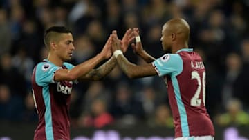 LONDON, ENGLAND - OCTOBER 26: Andre Ayew of West Ham United comes on for his home debut as Manuel Lanzini goes off during the EFL Cup Fourth Round match between West Ham United and Chelsea at London Stadium on October 26, 2016 in London, England. (Photo by Arfa Griffiths/West Ham United via Getty Images)