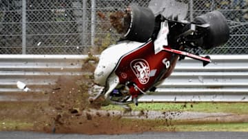 MONZA, ITALY - AUGUST 31: Marcus Ericsson of Sweden driving the (9) Alfa Romeo Sauber F1 Team C37 Ferrari crashes during practice for the Formula One Grand Prix of Italy at Autodromo di Monza on August 31, 2018 in Monza, Italy. (Photo by Getty Images/Getty Images)
