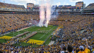Oct 14, 2017; Baton Rouge, LA, USA; General view as the LSU Tigers take the field against the Auburn Tigers during a college football game at Tiger Stadium. Mandatory Credit: Scott Clause/The Advertiser via USA TODAY Sports