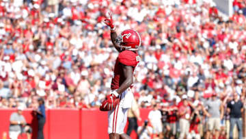 TUSCALOOSA, ALABAMA - SEPTEMBER 07: Henry Ruggs III #11 of the Alabama Crimson Tide reacts after this touchdown reception against the New Mexico State Aggies at Bryant-Denny Stadium on September 07, 2019 in Tuscaloosa, Alabama. (Photo by Kevin C. Cox/Getty Images)