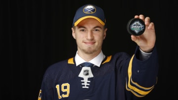 VANCOUVER, BRITISH COLUMBIA - JUNE 22: Lukas Rousek after being selected 160th overall by the Buffalo Sabres during the 2019 NHL Draft at Rogers Arena on June 22, 2019 in Vancouver, Canada. (Photo by Kevin Light/Getty Images)