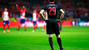 MADRID, SPAIN - MAY 03: Granit Xhaka of Arsenal looks dejected after the UEFA Europa League Semi Final second leg match between Atletico Madrid and Arsenal FC at Estadio Wanda Metropolitano on May 3, 2018 in Madrid, Spain. (Photo by Gonzalo Arroyo Moreno/Getty Images)
