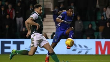 EDINBURGH, SCOTLAND - MARCH 08: Candeias of Rangers shoots wide during the Ladbrokes Premiership match between Hibernian and Rangers at Easter Road on March 08, 2019 in Edinburgh, United Kingdom. (Photo by Ian MacNicol/Getty Images)