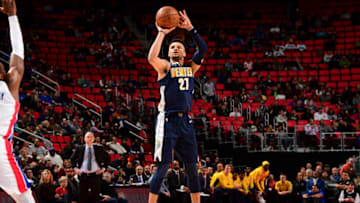 DETROIT, MI - DECEMBER 12: Jamal Murray #27 of the Denver Nuggets shoots the ball against the Detroit Pistons on December 12, 2017 at Little Caesars Arena in Detroit, Michigan. NOTE TO USER: User expressly acknowledges and agrees that, by downloading and/or using this photograph, User is consenting to the terms and conditions of the Getty Images License Agreement. Mandatory Copyright Notice: Copyright 2017 NBAE (Photo by Chris Schwegler/NBAE via Getty Images)