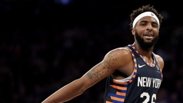 NEW YORK, NEW YORK - FEBRUARY 26: Mitchell Robinson #26 of the New York Knicks looks on during the first half of the game against the Orlando Magic at Madison Square Garden on February 26, 2019 in New York City. NOTE TO USER: User expressly acknowledges and agrees that, by downloading and or using this photograph, User is consenting to the terms and conditions of the Getty Images License Agreement. (Photo by Sarah Stier/Getty Images)
