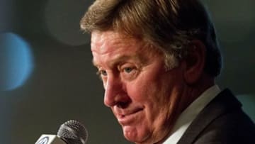 Jul 15, 2014; Hoover, AL, USA; South Carolina Gamecocks head coach Steve Spurrier talks to the media during the SEC Football Media Days at the Wynfrey Hotel. Mandatory Credit: Marvin Gentry-USA TODAY Sports