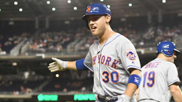WASHINGTON, DC - SEPTEMBER 20: Michael Conforto #30 of the New York Mets celebrates a two run home run in the third inning during a baseball game against the Washington Nationals at Nationals Park on September 20, 2018 in Washington, DC. (Photo by Mitchell Layton/Getty Images)