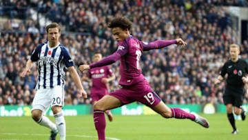 WEST BROMWICH, ENGLAND - OCTOBER 28: Leroy Sane of Manchester City scores his sides first goal during the Premier League match between West Bromwich Albion and Manchester City at The Hawthorns on October 28, 2017 in West Bromwich, England. (Photo by Tom Flathers/Manchester City FC via Getty Images)