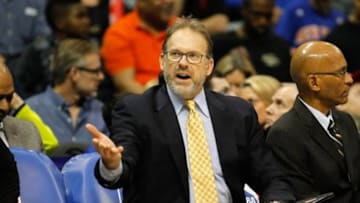 Dec 26, 2015; Atlanta, GA, USA; New York Knicks associate head coach Kurt Rambis on the bench against the Atlanta Hawks in the second quarter at Philips Arena. Mandatory Credit: Brett Davis-USA TODAY Sports