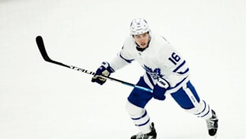 BOSTON, MASSACHUSETTS - APRIL 23: Mitchell Marner #16 of the Toronto Maple Leafs looks on during the Game Seven of the Eastern Conference First Round during the 2019 NHL Stanley Cup Playoffs against the Boston Bruins at TD Garden on April 23, 2019 in Boston, Massachusetts. (Photo by Omar Rawlings/Getty Images)
