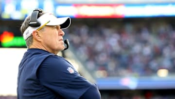 FOXBOROUGH, MASSACHUSETTS - DECEMBER 29: Head coach Bill Belichick of the New England Patriots looks on during the game against the Miami Dolphins at Gillette Stadium on December 29, 2019 in Foxborough, Massachusetts. (Photo by Maddie Meyer/Getty Images)