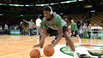 BOSTON, MA - OCTOBER 22: Robert Williams #44 of the Boston Celtics warms up before the game against the Orlando Magic on October 22, 2018 at the TD Garden in Boston, Massachusetts. NOTE TO USER: User expressly acknowledges and agrees that, by downloading and/or using this photograph, user is consenting to the terms and conditions of the Getty Images License Agreement. Mandatory Copyright Notice: Copyright 2018 NBAE (Photo by Brian Babineau/NBAE via Getty Images)