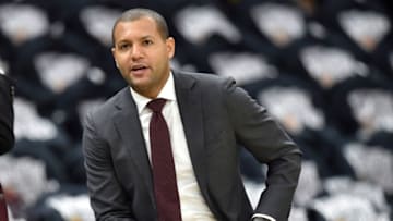 Apr 15, 2018; Cleveland, OH, USA; Cleveland Cavaliers general manager Koby Altman sits on the scorers table before a game against the Indiana Pacers in game one of the first round of the 2018 NBA Playoffs at Quicken Loans Arena. Mandatory Credit: David Richard-USA TODAY Sports