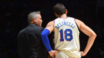 Brett Brown and Marco Belinelli | Philadelphia 76ers (Photo by Jesse D. Garrabrant/NBAE via Getty Images)