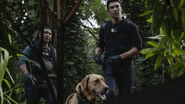 "Ne'e aku, ne'e mai ke one o Punahoa" -- Five-0 teams up with a DEA agent to search for a killer whose plane crashed in the jungle with $10 million worth of heroin on board. Also, Grover is thrilled when his niece Siobhan (guest star Nia Holloway) comes to try out for the University of Hawaii basketball team, on HAWAII FIVE-0, Friday, Nov. 15 (8:00-9:00 PM, ET/PT) on the CBS Television Network. Basketball star Metta World Peace guest stars as himself. The episode was co-written by series star Chi McBride. Pictured L to R: Beulah Koale as Junior Reigns and Ian Anthony Dale as Adam Noshimuri. Photo: screengrab/CBS ©2019 CBS Broadcasting, Inc. All Rights Reserved. ("Ne'e aku, ne'e mai ke one o Punahoa" is Hawaiian for "That way and this way shifts the sands of Punahoa")
