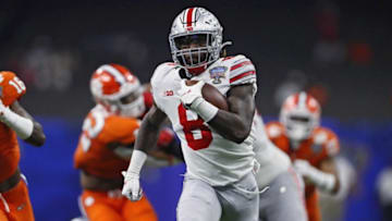 Ohio State running back Trey Sermon has flourished in recent weeks as the Buckeyes' top ground threat, totaling 636 yards and four touchdowns in his past three games, including this 32-yard scoring run against Clemson in the Sugar Bowl.College Football Playoff Ohio State Faces Clemson In Sugar Bowl