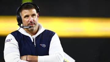 FOXBOROUGH, MASSACHUSETTS - JANUARY 04: Head coach Mike Vrabel of the Tennessee Titans looks on as they play against the New England Patriots in the second half of the AFC Wild Card Playoff game at Gillette Stadium on January 04, 2020 in Foxborough, Massachusetts. The Titans won 20-13. (Photo by Adam Glanzman/Getty Images)