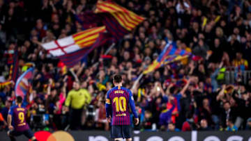 BARCELONA, SPAIN - MAY 1: Lionel Messi of FC Barcelona during the UEFA Champions League match between FC Barcelona v Liverpool at the Camp Nou on May 1, 2019 in Barcelona Spain (Photo by David S. Bustamante/Soccrates/Getty Images)