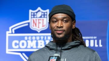 Cincinnati Bearcats defensive back Arquon Bush speaks to the press at the NFL Combine at Lucas Oil Stadium. USA Today.