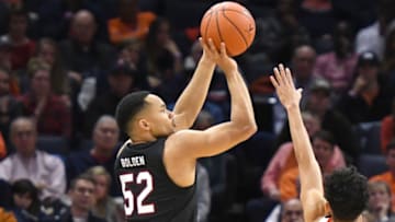 CHARLOTTESVILLE, VA - DECEMBER 22: Jair Bolden #52 of the South Carolina Gamecocks takes a jump shot during a college basketball game against the Virginia Cavaliers at John Paul Jones Arena on December 22, 2019 in Charlottesville, Virginia. (Photo by Mitchell Layton/Getty Images)