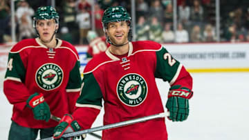 Oct 2, 2016; Saint Paul, MN, USA; Minnesota Wild forward Jason Pominville (29) during a preseason hockey game against the Carolina Hurricanes at Xcel Energy Center. The Wild defeated the Hurricanes 3-1. Mandatory Credit: Brace Hemmelgarn-USA TODAY Sports