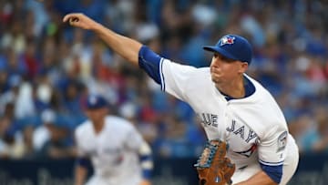 Jul 25, 2016; Toronto, Ontario, CAN; Toronto Blue Jays starting pitcher Aaron Sanchez (41) delivers a pitch against San Diego Padres at Rogers Centre. Mandatory Credit: Dan Hamilton-USA TODAY Sports